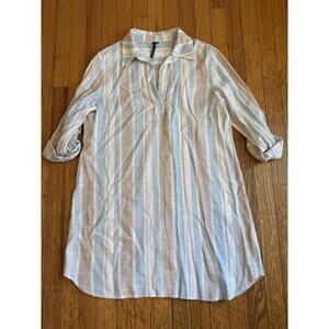 Kay Celine Dress Womens Medium Stripe Shirt Dress 3/4 Sleeve Casual Knee Length